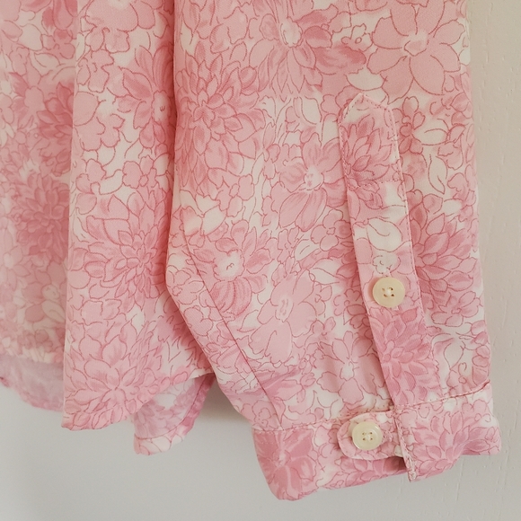Vintage Polyester Shirt Women's L Pink Floral All Over Print - Picture 8 of 12
